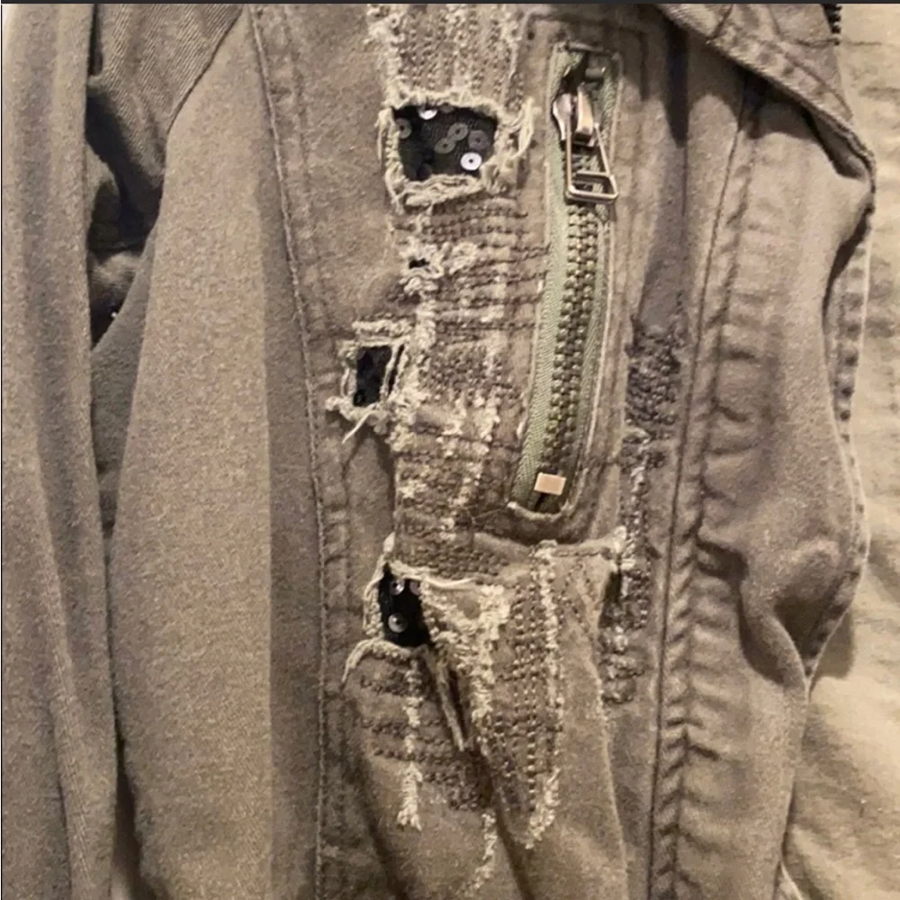 Distressed Green Army Style Jacket with Light Sequin - Picture 3 of 6